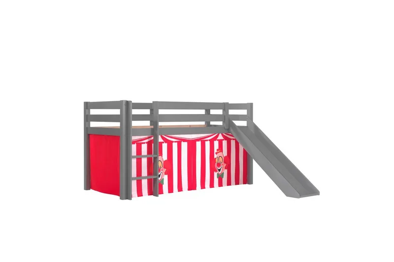 Halvhög Säng med gardin och rutschkana Pino Grå, Chucky - Grå, Chucky - Möbler - Barnmöbler - Barnsäng & juniorsäng - Loftsäng barn