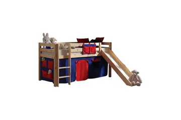 Halvhög Säng med gardin och rutschkana Pino Naturlig, Domino