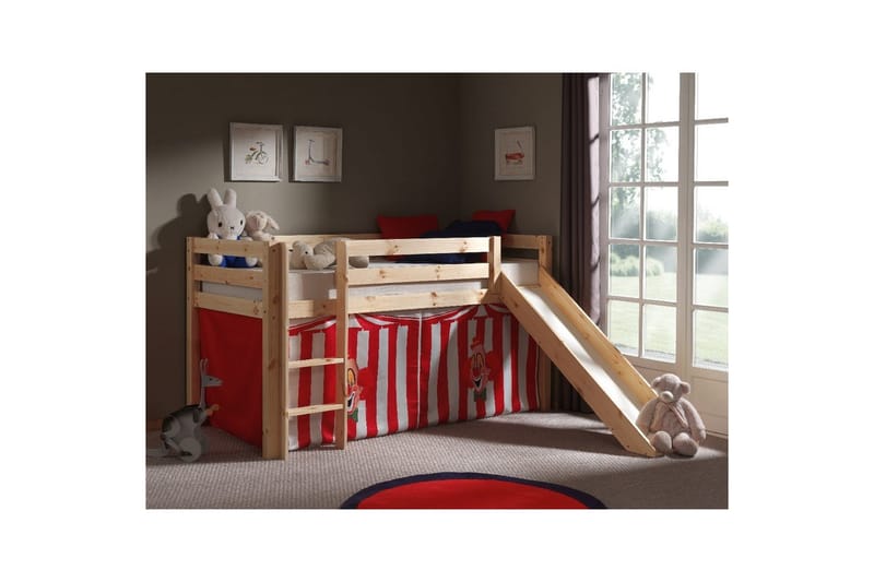 Halvhög Säng med gardin och rutschkana Pino Naturlig, Chucky - Naturlig, Chucky - Möbler - Barnmöbler - Barnsäng & juniorsäng - Loftsäng barn