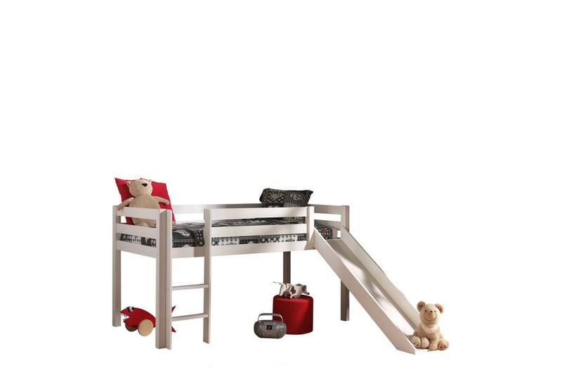 Halvhög Säng med gardin och rutschkana Pino Vit, Chucky - Vit, Chucky - Möbler - Barnmöbler - Barnsäng & juniorsäng - Våningssäng barn