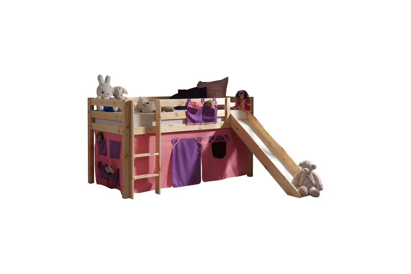 Halvhög Säng med gardin och rutschkana Pino Naturlig, Bella - Naturlig, Bella - Möbler - Barnmöbler - Barnsäng & juniorsäng - Loftsäng barn