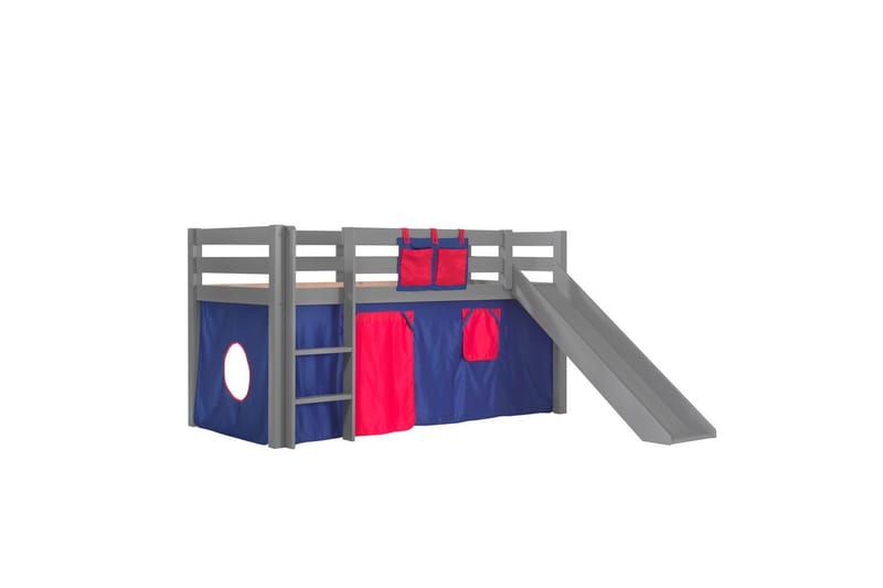 Halvhög Säng med gardin och rutschkana Pino Grå, Domino, Grå, Domino
