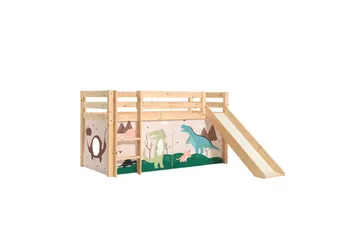 Halvhög Säng med gardin och rutschkana Pino Naturlig, Dino