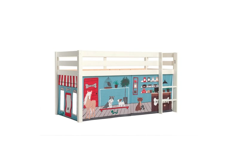 Halvhög Säng med gardin Pino Vit, Husdjursaffär - Vit, Husdjursaffär - Möbler - Barnmöbler - Barnsäng & juniorsäng - Loftsäng barn