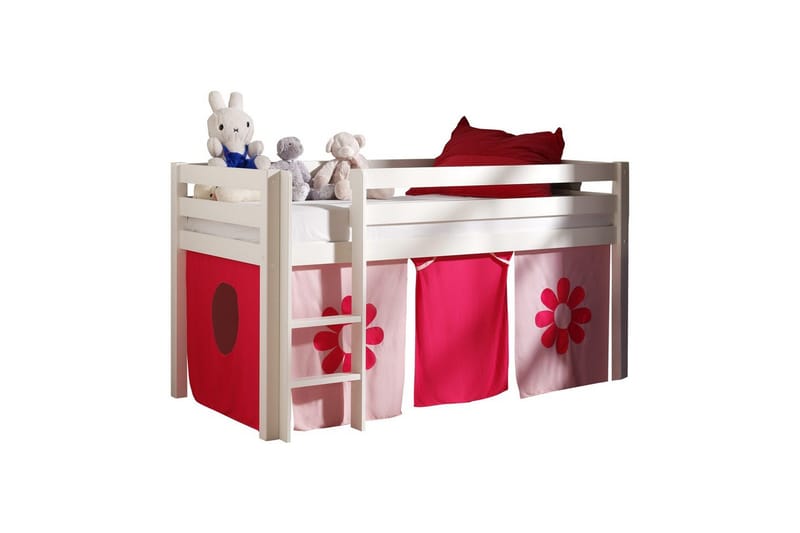 Halvhög Säng med gardin Pino Vit, Rosa Blomma - Vit, Rosa Blomma - Möbler - Barnmöbler - Barnsäng & juniorsäng - Hussäng