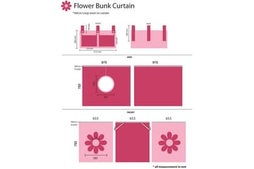 Halvhög Säng med gardin Pino Vit, Rosa Blomma - Vit, Rosa Blomma - Möbler - Barnmöbler - Barnsäng & juniorsäng - Hussäng