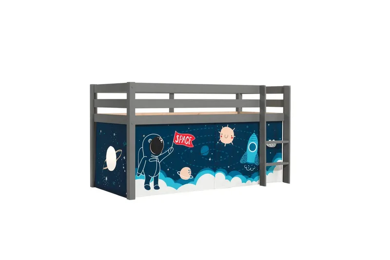 Halvhög Säng med gardin Pino Grå, Rymdfärja - Grå, Rymdfärja - Möbler - Barnmöbler - Barnsäng & juniorsäng - Loftsäng barn