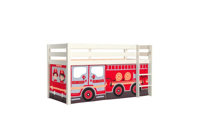 Halvhög Säng med gardin Pino Vit, Brandbil - Vit, Brandbil - Möbler - Barnmöbler - Barnsäng & juniorsäng - Loftsäng barn
