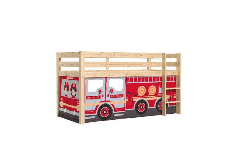 Halvhög Säng med gardin Pino Naturlig, Brandbil - Naturlig, Brandbil - Möbler - Barnmöbler - Barnsäng & juniorsäng - Loftsäng barn