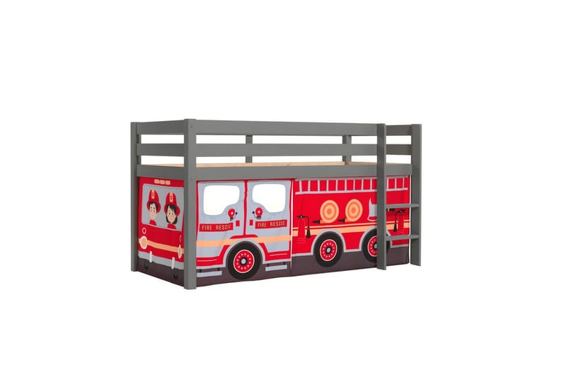 Halvhög Säng med gardin Pino Grå, Brandbil - Grå, Brandbil - Möbler - Barnmöbler - Barnsäng & juniorsäng - Loftsäng barn