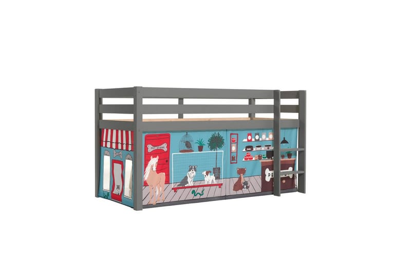 Halvhög Säng med gardin Pino Grå, Husdjursaffär - Grå, Husdjursaffär - Möbler - Barnmöbler - Barnsäng & juniorsäng - Loftsäng barn