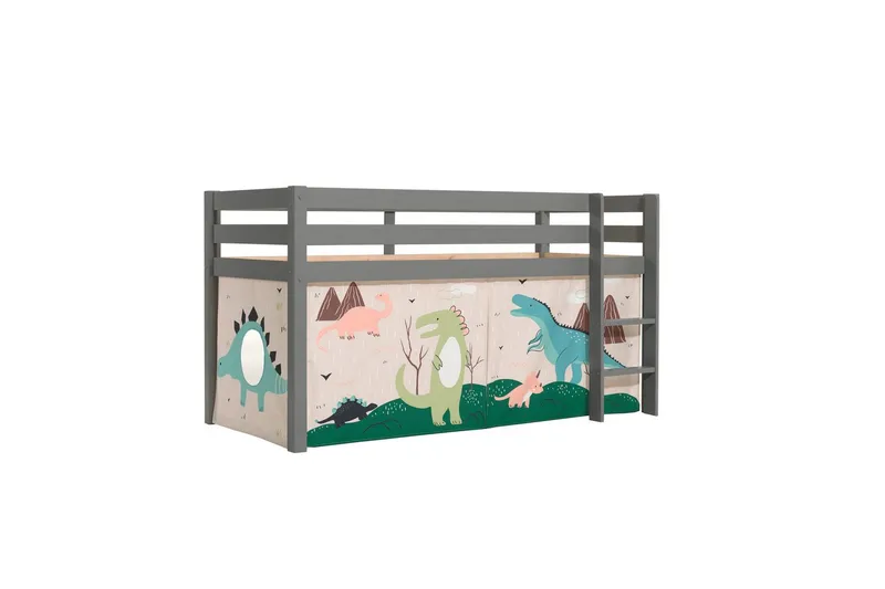 Halvhög Säng med gardin Pino Grå, Dino - Grå, Dino - Möbler - Barnmöbler - Barnsäng & juniorsäng - Loftsäng barn
