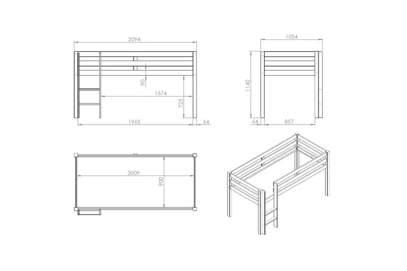 Halvhög Säng med gardin Pino Vit, Karibiska Pirater - Vit, Karibiska Pirater - Möbler - Barnmöbler - Barnsäng & juniorsäng - Loftsäng barn
