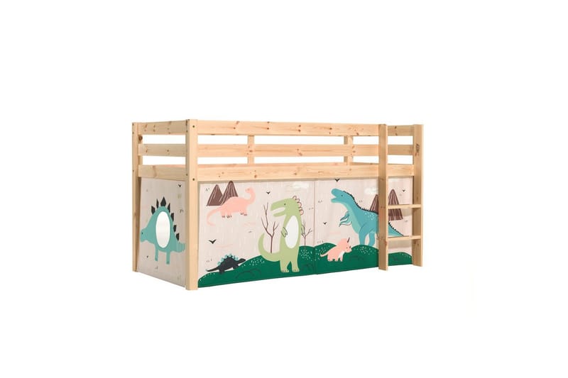 Halvhög Säng med gardin Pino Naturlig, Dino - Naturlig, Dino - Möbler - Barnmöbler - Barnsäng & juniorsäng - Loftsäng barn
