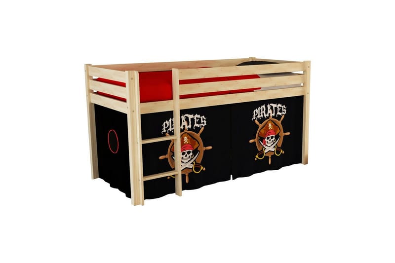 Halvhög Säng med gardin Pino Naturlig, Pirat - Naturlig, Pirat - Möbler - Barnmöbler - Barnsäng & juniorsäng - Hussäng