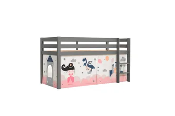 Halvhög Säng med gardin Pino Grå, Prinsessa sophie