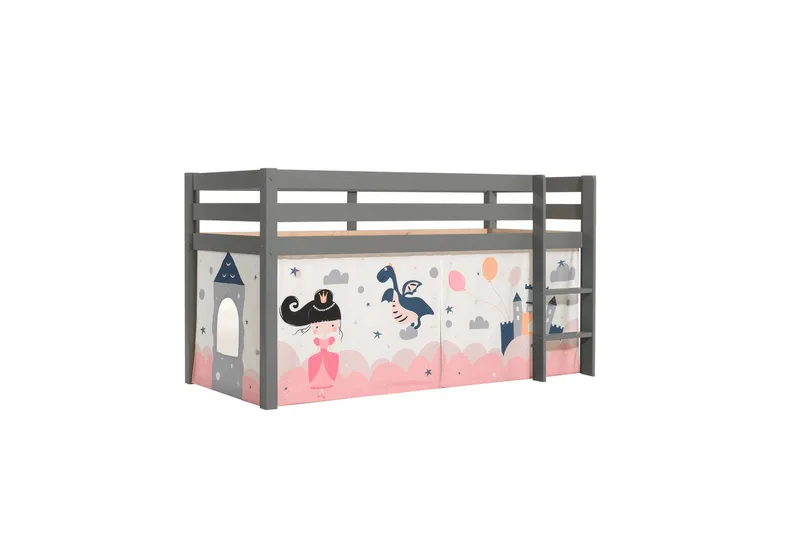 Halvhög Säng med gardin Pino Grå, Prinsessa sophie - Grå, Prinsessa sophie - Möbler - Barnmöbler - Barnsäng & juniorsäng - Loftsäng barn
