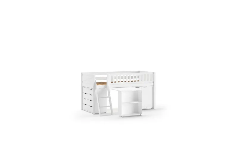 Halvhög Säng med stege Scott matchande skrivbord, en byrå med 3 lådor och en garderob med 2 dörrar, undefined