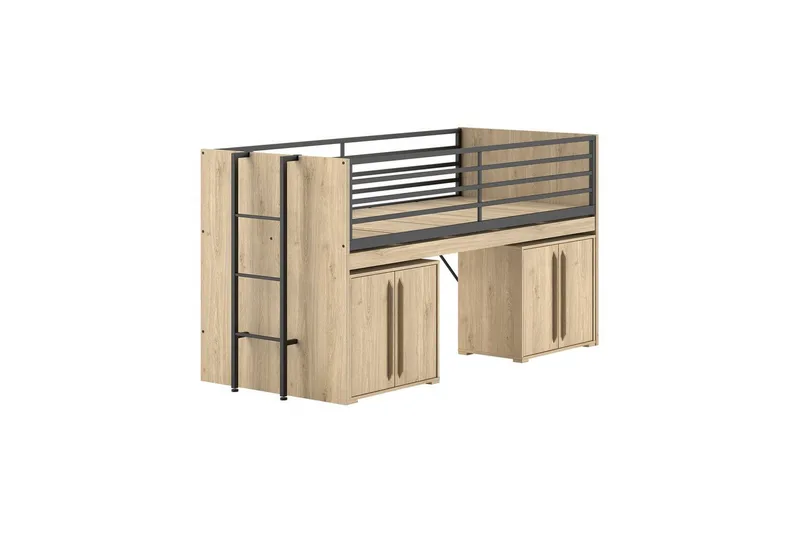 Halvhög Säng och 2 skåp med dörrar Sam Ek, Ek