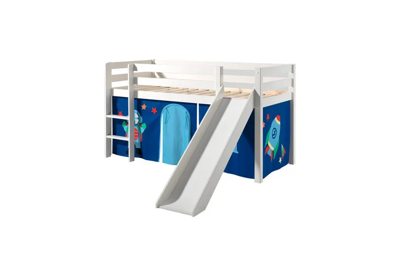 Halvhöjdssäng med gardin Pino Astro Vit, Vit, Med rutschkana, Utan tunnel, Inga fickor, Vit, Vit, Med rutschkana, Utan tunnel, Inga fickor