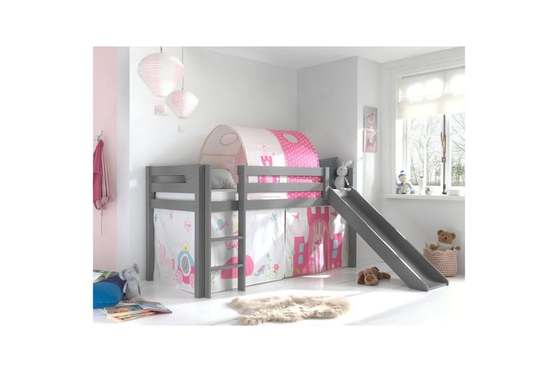 Halvhöjdssäng med gardin Pino Princess Grå, Grå, Med rutschkana, Prinsessa, Inga fickor - Grå, Grå, Med rutschkana, Prinsessa, Inga fickor - Möbler - Barnmöbler - Barnsäng & juniorsäng - Loftsäng barn