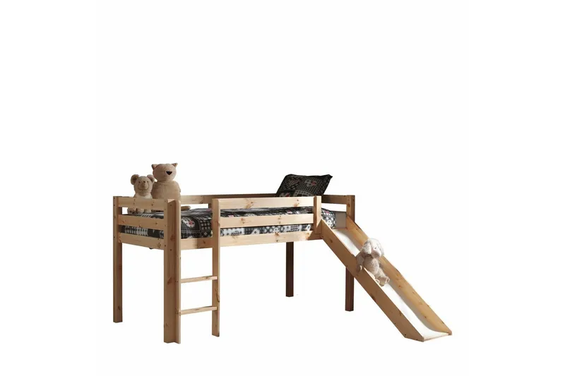 Halvhöjdssäng med gardin Pino Birdy Naturlig, Naturlig, Med rutschkana, Med rutschkana, Inga fickor - Naturlig, Naturlig, Med rutschkana, Med rutschkana, Inga fickor - Möbler - Barnmöbler - Barnsäng & juniorsäng - Loftsäng barn