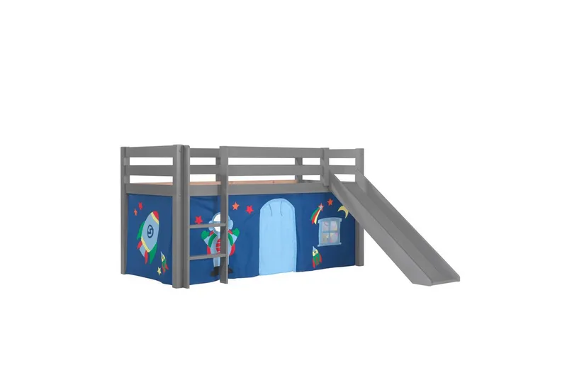 Halvhöjdssäng med gardin Pino Astro Grå, Grå, Med rutschkana, Utan tunnel, Inga fickor - Grå, Grå, Med rutschkana, Utan tunnel, Inga fickor - Möbler - Barnmöbler - Barnsäng & juniorsäng - Loftsäng barn