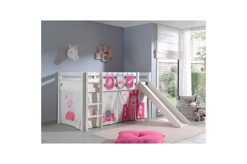 Halvhöjdssäng med gardin Pino Princess Vit, Vit, Med rutschkana, Utan tunnel, 3 - Vit, Vit, Med rutschkana, Utan tunnel, 3 - Möbler - Barnmöbler - Barnsäng & juniorsäng - Loftsäng barn