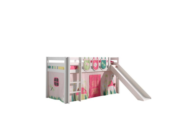 Halvhöjdssäng med gardin Pino Spring Vit, Vit, Med rutschkana, Utan tunnel, 3, Vit, Vit, Med rutschkana, Utan tunnel, 3