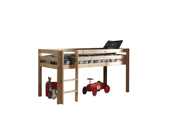 Halvhöjdssäng med gardin Pino Spring Naturlig, Naturlig, Utan rutschkana, Utan tunnel, Utan fickor - Naturlig, Naturlig, Utan rutschkana, Utan tunnel, Utan fickor - Möbler - Barnmöbler - Barnsäng & juniorsäng - Loftsäng barn