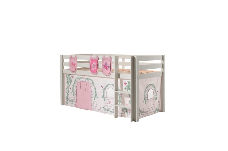 Halvhöjdssäng med gardin Pino Birdy Vit, Vit, Utan rutschkana, Utan tunnel, 3, Vit, Vit, Utan rutschkana, Utan tunnel, 3