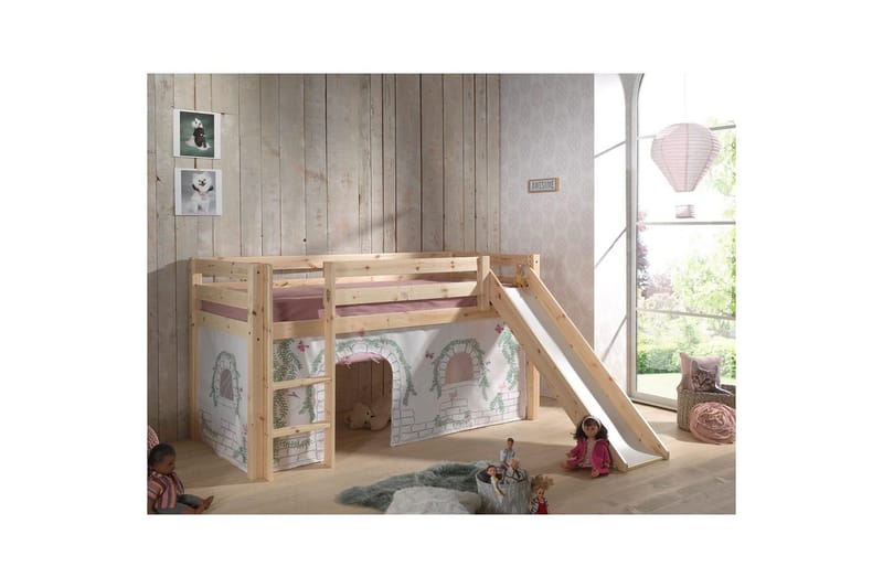 Halvhöjdssäng med gardin Pino Birdy Naturlig, Naturlig, Med rutschkana, Med rutschkana, Inga fickor - Naturlig, Naturlig, Med rutschkana, Med rutschkana, Inga fickor - Möbler - Barnmöbler - Barnsäng & juniorsäng - Loftsäng barn