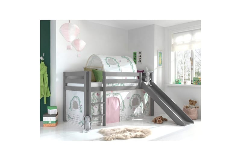 Halvhöjdssäng med gardin Pino Birdy Grå, Grå, Med rutschkana, Birdy, Inga fickor - Grå, Grå, Med rutschkana, Birdy, Inga fickor - Möbler - Barnmöbler - Barnsäng & juniorsäng - Loftsäng barn