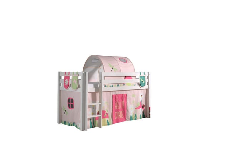 Halvhöjdssäng med gardin Pino Spring Vit, Vit, Utan rutschkana, Vår, Fjäder, 3, Vit, Vit, Utan rutschkana, Vår, Fjäder, 3