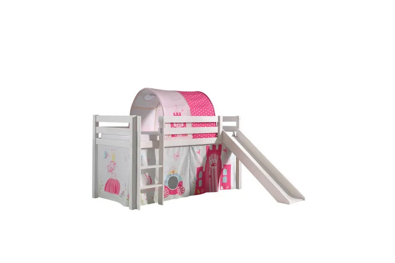 Halvhöjdssäng med gardin Pino Princess Vit, Vit, Med rutschkana, Prinsessa, Inga fickor, Vit, Vit, Med rutschkana, Prinsessa, Inga fickor