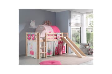 Halvhöjdssäng med gardin Pino Princess Naturlig, Naturlig, Med rutschkana, Prinsessa, 3 - Naturlig, Naturlig, Med rutschkana, Prinsessa, 3 - Möbler - Barnmöbler - Barnsäng & juniorsäng - Hussäng