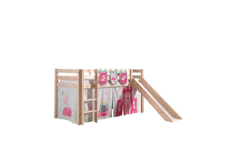 Halvhöjdssäng med gardin Pino Princess Naturlig, Naturlig, Med rutschkana, Utan tunnel, 3, Naturlig, Naturlig, Med rutschkana, Utan tunnel, 3