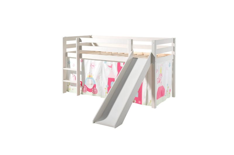 Halvhöjdssäng med gardin Pino Princess Vit, Vit, Med rutschkana, Utan tunnel, Inga fickor - Vit, Vit, Med rutschkana, Utan tunnel, Inga fickor - Möbler - Barnmöbler - Barnsäng & juniorsäng - Loftsäng barn