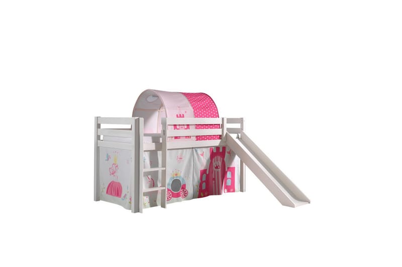 Halvhöjdssäng med gardin Pino Princess Vit, Vit, Med rutschkana, Prinsessa, Inga fickor, Vit, Vit, Med rutschkana, Prinsessa, Inga fickor