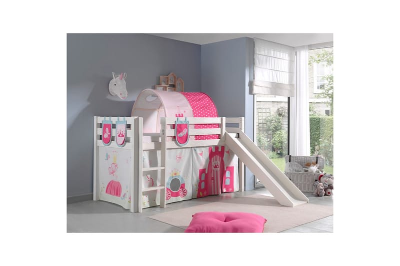 Halvhöjdssäng med gardin Pino Princess Vit, Vit, Med rutschkana, Prinsessa, 3 - Vit, Vit, Med rutschkana, Prinsessa, 3 - Möbler - Barnmöbler - Barnsäng & juniorsäng - Loftsäng barn