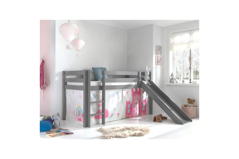 Halvhöjdssäng med gardin Pino Princess Grå, Grå, Med rutschkana, Utan tunnel, Inga fickor - Grå, Grå, Med rutschkana, Utan tunnel, Inga fickor - Möbler - Barnmöbler - Barnsäng & juniorsäng - Våningssäng barn