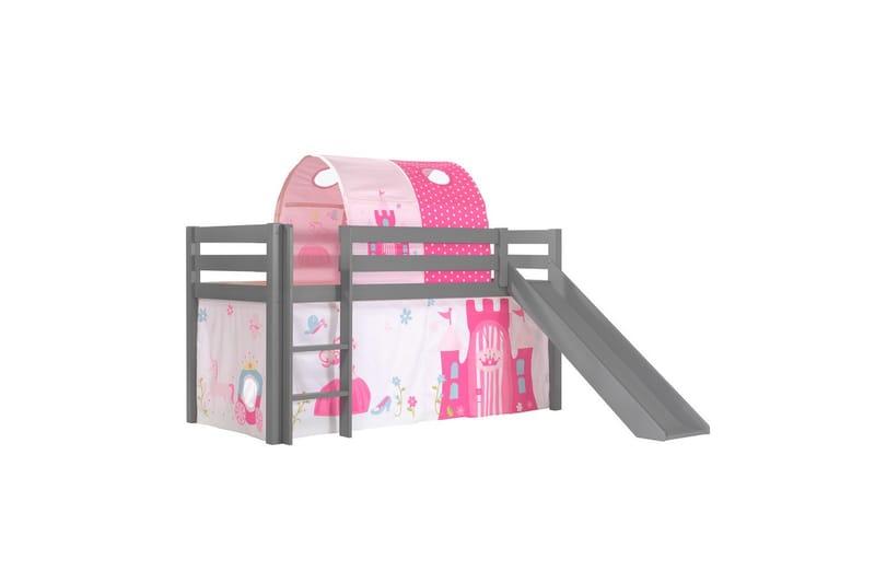 Halvhöjdssäng med gardin Pino Princess Grå, Grå, Med rutschkana, Prinsessa, Inga fickor - Grå, Grå, Med rutschkana, Prinsessa, Inga fickor - Möbler - Barnmöbler - Barnsäng & juniorsäng - Våningssäng barn