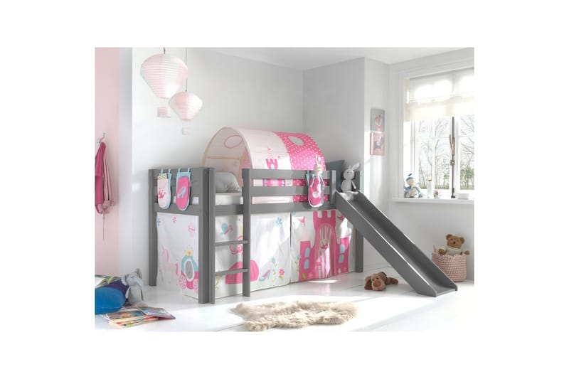Halvhöjdssäng med gardin Pino Princess Grå, Grå, Med rutschkana, Prinsessa, 3 - Grå, Grå, Med rutschkana, Prinsessa, 3 - Möbler - Barnmöbler - Barnsäng & juniorsäng - Våningssäng barn