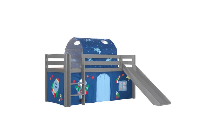 Halvhöjdssäng med gardin Pino Astro Grå, Grå, Med rutschkana, Med tunnel, Inga fickor - Grå, Grå, Med rutschkana, Med tunnel, Inga fickor - Möbler - Barnmöbler - Barnsäng & juniorsäng - Våningssäng barn