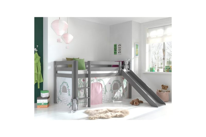 Halvhöjdssäng med gardin Pino Birdy Grå, Grå, Med rutschkana, Utan tunnel, Inga fickor - Grå, Grå, Med rutschkana, Utan tunnel, Inga fickor - Möbler - Barnmöbler - Barnsäng & juniorsäng - Våningssäng barn