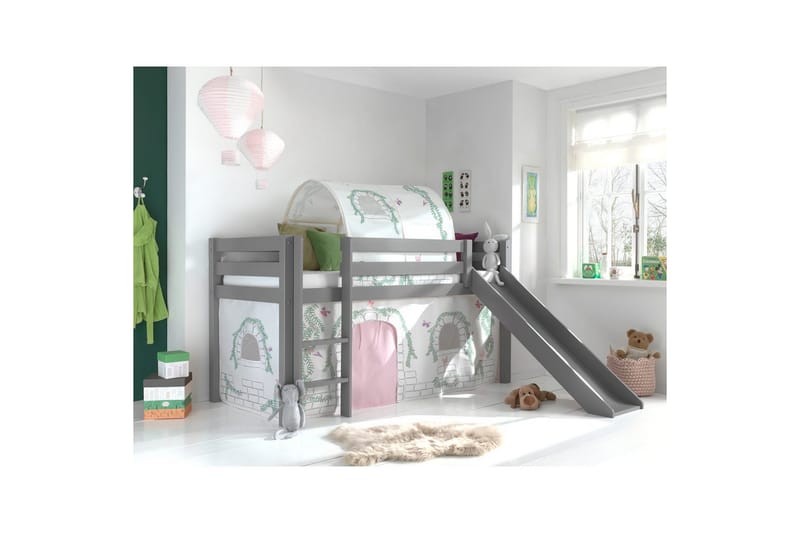Halvhöjdssäng med gardin Pino Birdy Grå, Grå, Med rutschkana, Birdy, Inga fickor - Grå, Grå, Med rutschkana, Birdy, Inga fickor - Möbler - Barnmöbler - Barnsäng & juniorsäng - Våningssäng barn