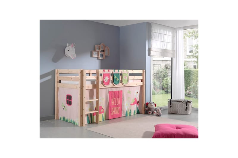 Halvhöjdssäng med gardin Pino Spring Naturlig, Naturlig, Utan rutschkana, Utan tunnel, 3 - Naturlig, Naturlig, Utan rutschkana, Utan tunnel, 3 - Möbler - Barnmöbler - Barnsäng & juniorsäng - Loftsäng barn