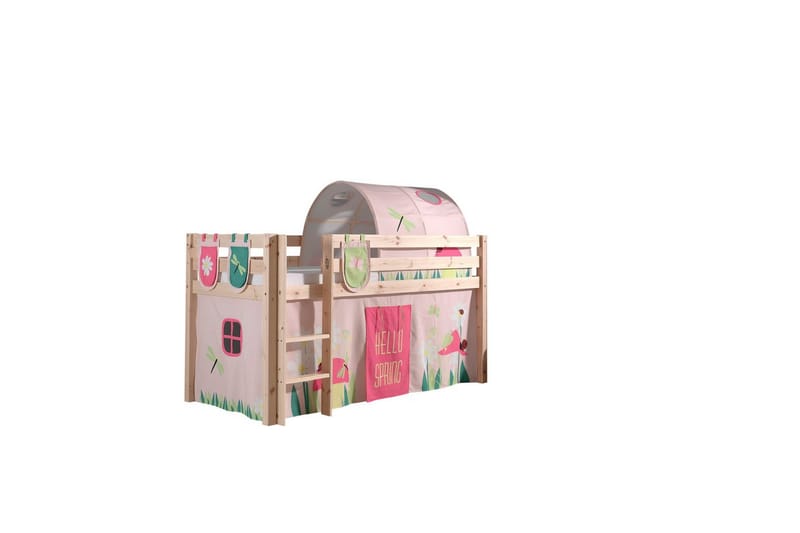 Halvhöjdssäng med gardin Pino Spring Naturlig, Naturlig, Utan rutschkana, Vår, Fjäder, 3, Naturlig, Naturlig, Utan rutschkana, Vår, Fjäder, 3