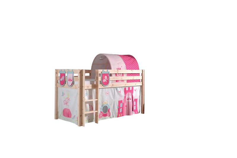 Halvhöjdssäng med gardin Pino Princess Naturlig, Naturlig, Utan rutschkana, Prinsessa, 3 - Naturlig, Naturlig, Utan rutschkana, Prinsessa, 3 - Möbler - Barnmöbler - Barnsäng & juniorsäng - Loftsäng barn