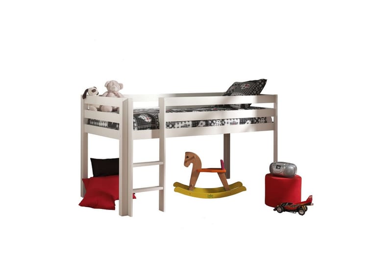 Halvhöjdssäng med gardin Pino Spring Vit, Vit, Utan rutschkana, Fjäder, Vår, Utan fickor - Vit, Vit, Utan rutschkana, Fjäder, Vår, Utan fickor - Möbler - Barnmöbler - Barnsäng & juniorsäng - Loftsäng barn